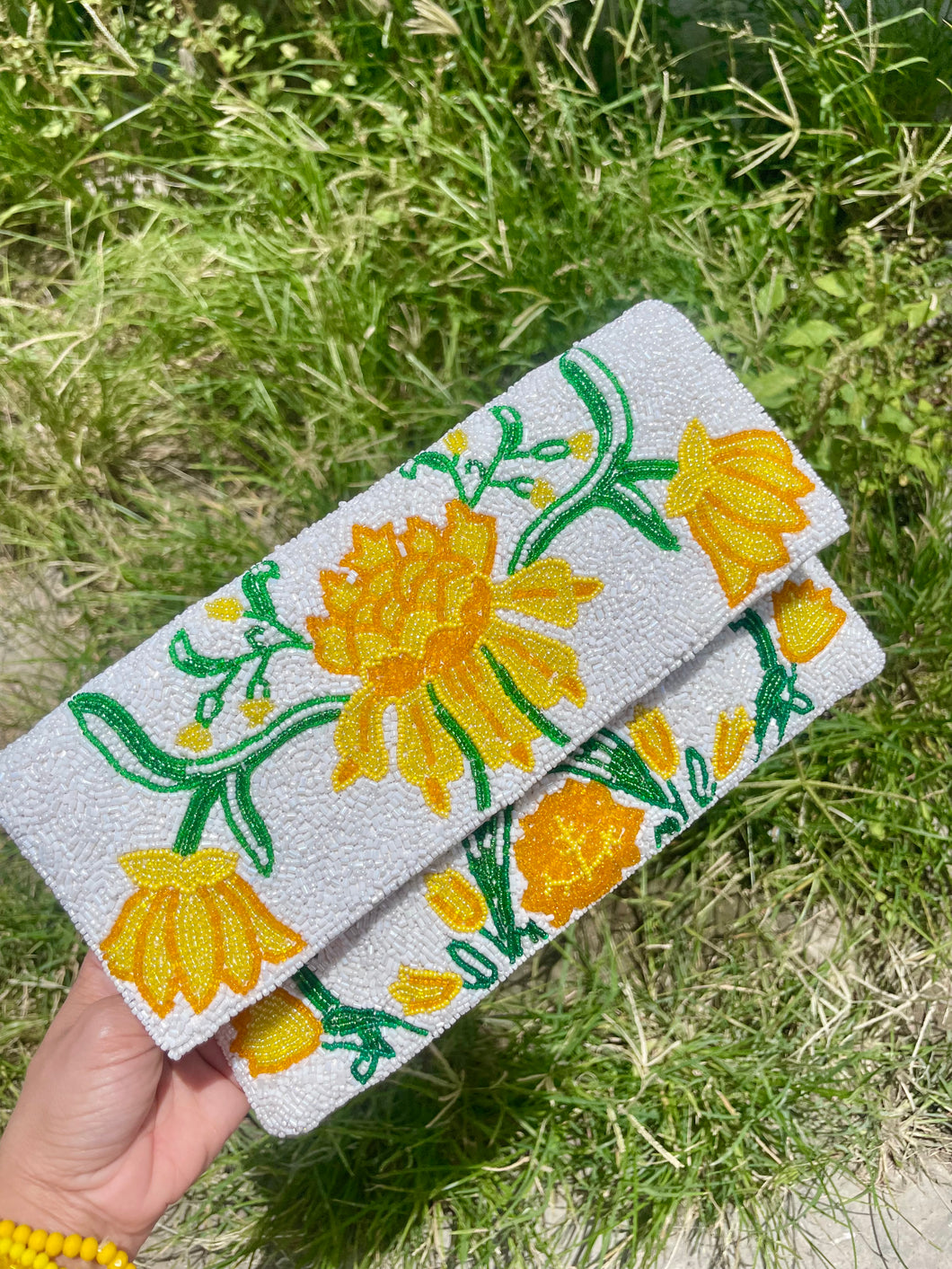 Flower Beaded Clutch Bag